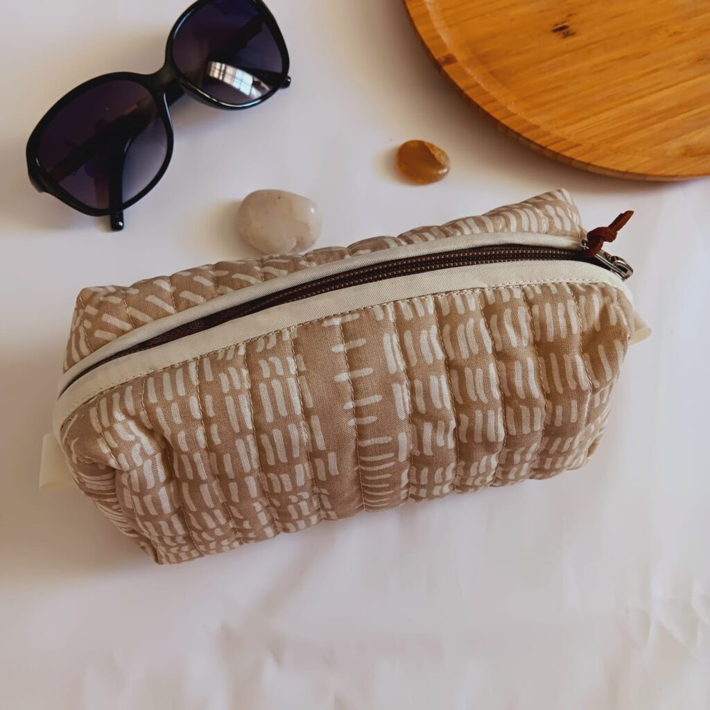 Beige - Handmade Quilted Utility Pouch 13